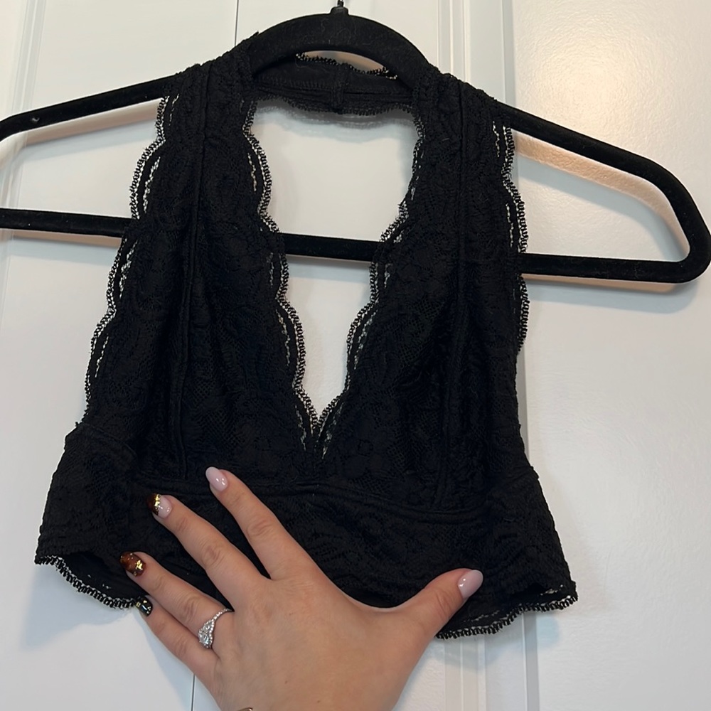 Out from under. Adjustable black cotton and lace bralette. Size S. As is.